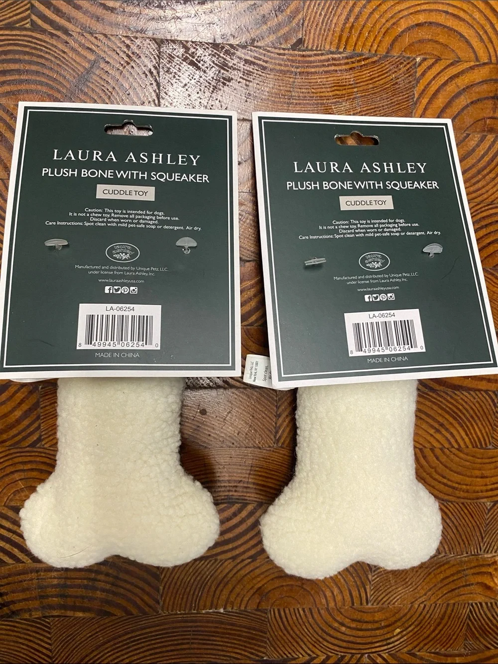 LAURA ASHLEY Bundle of 2 Plush  Bone Dog Toys with Squeaker in Floral and Plaid